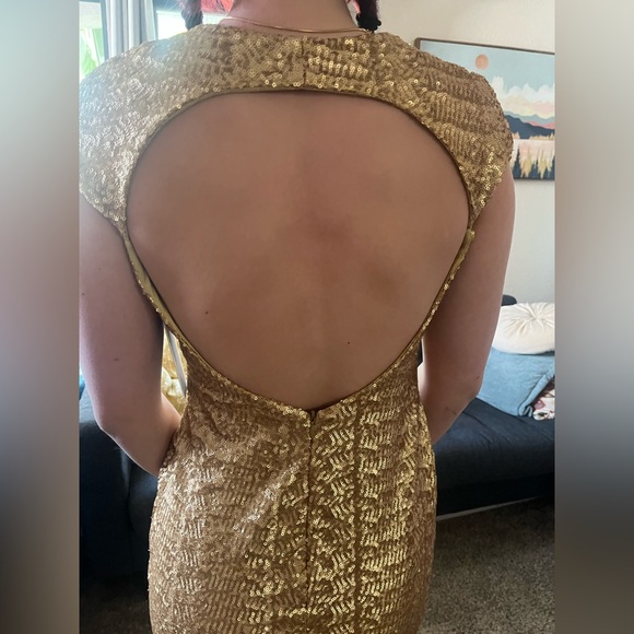 Nicole Bakti Sz Small Gold Sequin Full Length Evening Gown Dress Holiday NWT - Picture 10 of 10